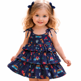 Tiny Tiggy Pure Cotton Baby Girl Cotton Printed Frock | Sleeveless Tiered Summer Dress