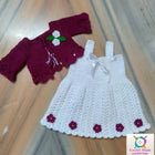 Handmade Crochet Baby Frock with delicate crochet detailing for baby girls.