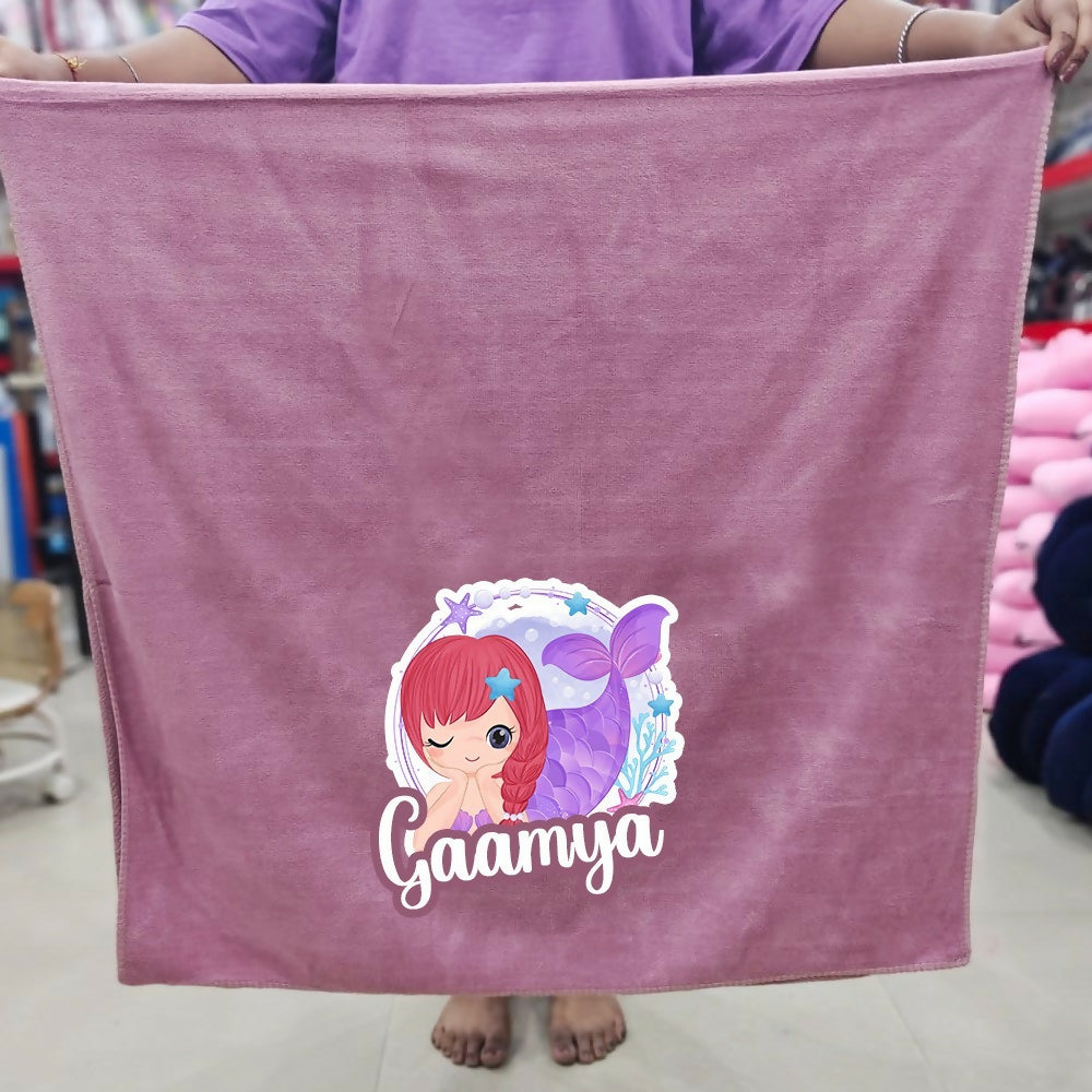 Personalized Kids Towel – 55 × 30 Inches featuring custom name personalization, soft absorbent fabric, generous size, and a child-friendly design for bath time, swimming, beach trips, and everyday use.