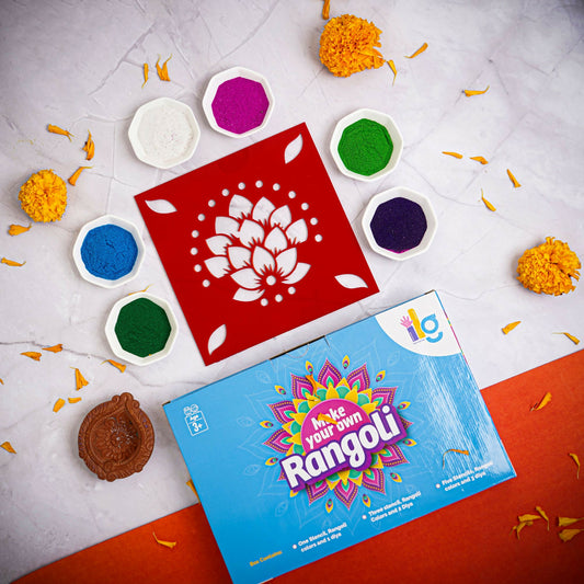 Elevate your festive celebrations with our DIY Rangoli Kit, a delightful set designed to add a touch of artistry and tradition to your home. This kit includes everything you need to create a beautiful rangoli, including a traditional stencil, six vibrant rangoli colors, and a charming diya.