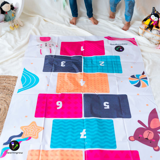 Introducing our vibrant and versatile Hopscotch Flex Play Mat, designed to ignite the imagination and keep kids active while learning the classic game of hopscotch