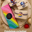 Trendy Swinging Pendulum Rakhi Collection featuring beautifully crafted rakhis with a unique swinging pendulum design, premium materials, comfortable fit, and festive appeal for celebrating Raksha Bandhan.