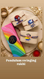 Trendy Swinging Pendulum Rakhi Collection featuring beautifully crafted rakhis with a unique swinging pendulum design, premium materials, comfortable fit, and festive appeal for celebrating Raksha Bandhan.
