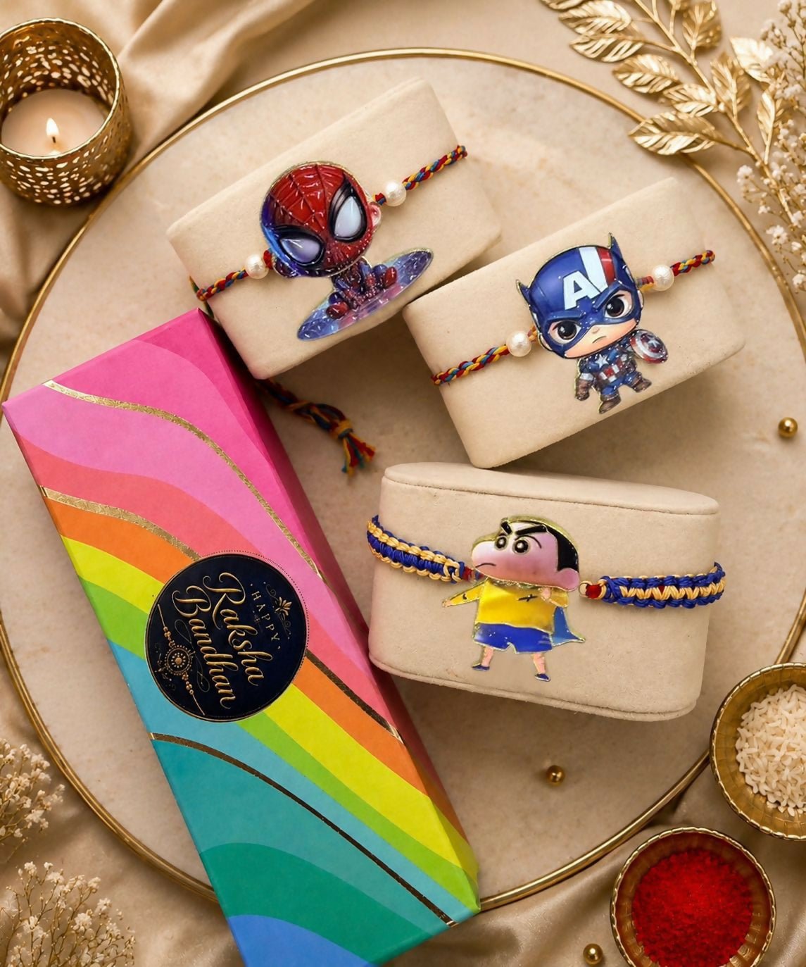 Trendy Swinging Pendulum Rakhi Collection featuring beautifully crafted rakhis with a unique swinging pendulum design, premium materials, comfortable fit, and festive appeal for celebrating Raksha Bandhan.