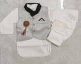 Cotton Black and White Indian Suit with Nehru Jacket