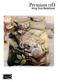 King size bedsheet with koala design on a bed with pillows and blanket.