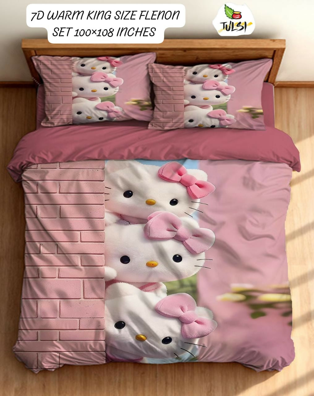 Hello Kitty themed bedding set with pink and white design