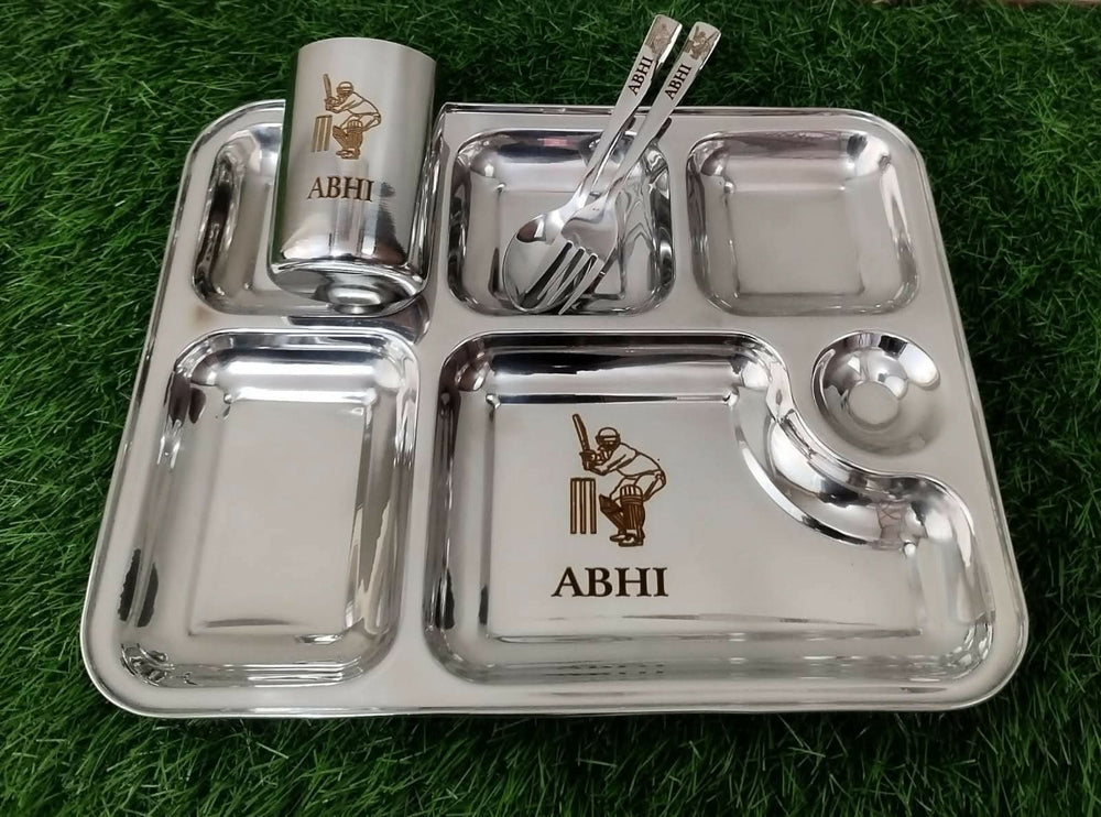 Buy Personalised Stainless Steel Plate, Glass, Spoon and Fork Set – Custom, Durable Dining Set for Kids

