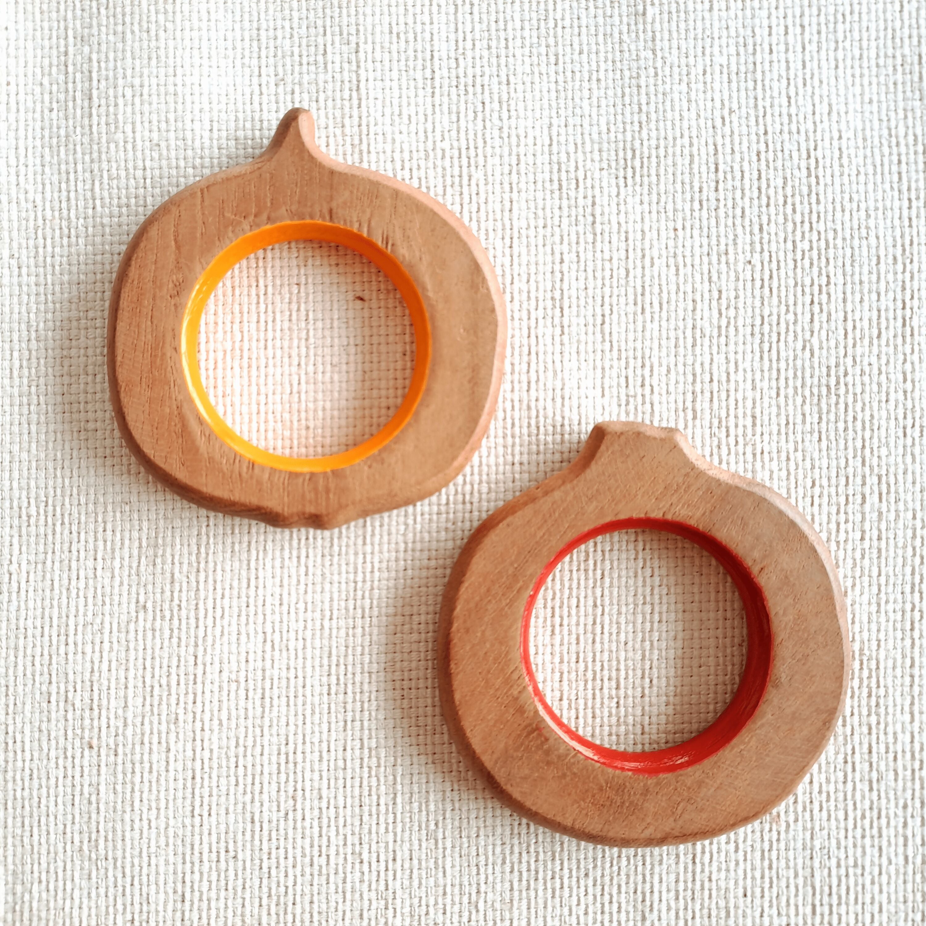 BABYCOV Cute Orange and Pomegranate Natural Neem Wood Teethers for Babies | Natural and Safe | Goodness of Organic Neem Wood | Both Chewing and Grasping Toy | Set of 2 (Age 4+ Months) - PyaraBaby