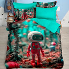 Bedding set with astronaut design featuring a toy astronaut figure 