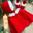 Soft and cozy Sweater, Cap, and Booties Set for babies, offering warmth, comfort, and style for colder days.