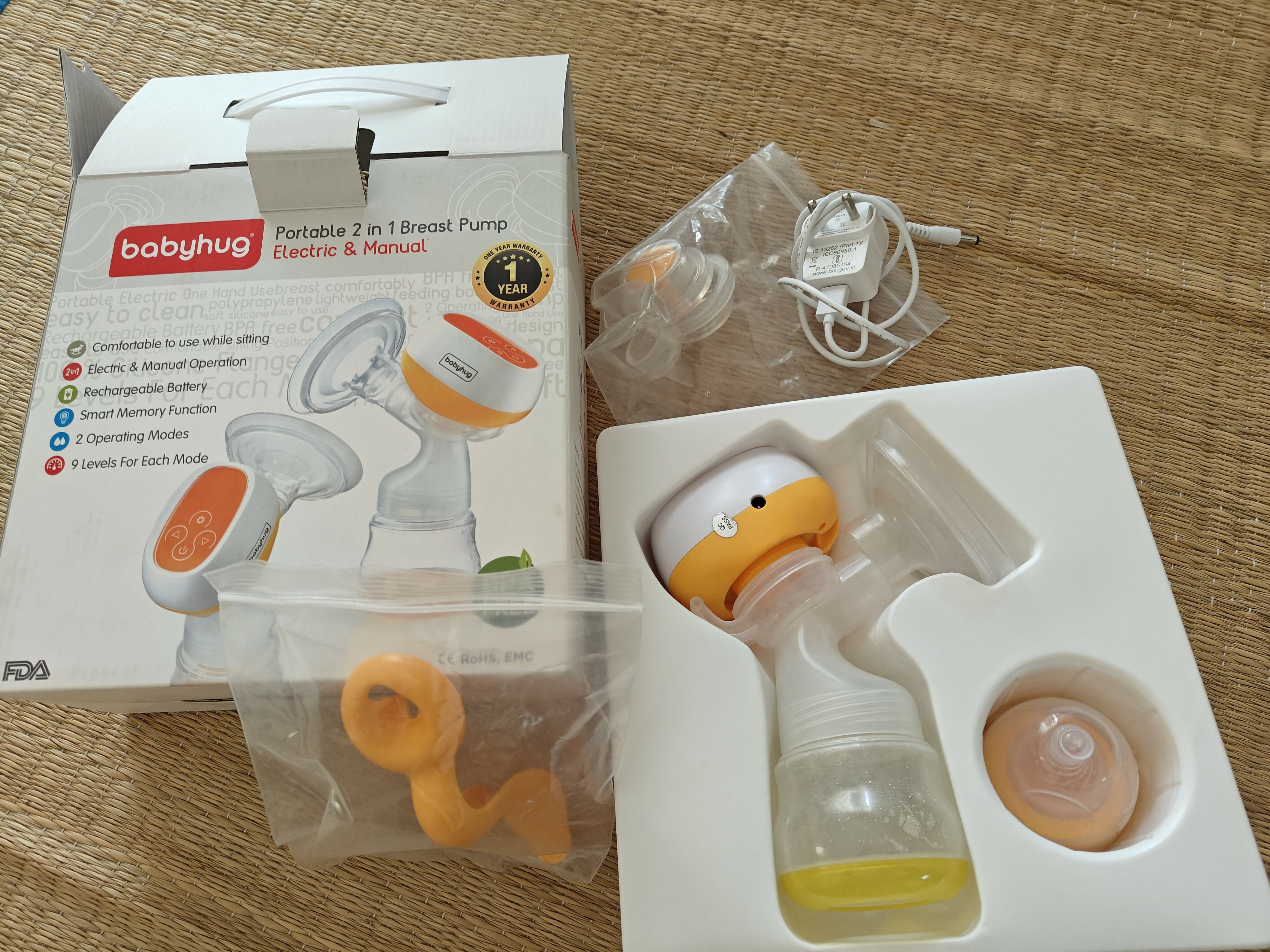 BABYHUG Portable 2 in 1 Electric & Manual Breast Pump