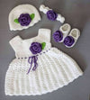 Hand Crocheted Set of Frock, Headband, Booties and Cap