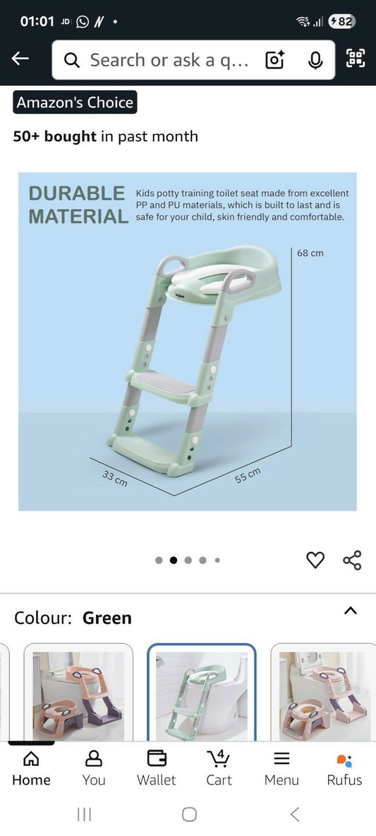 Baybee Aura potty training seat – safe, foldable toddler toilet ladder with adjustable steps and non-slip design.

