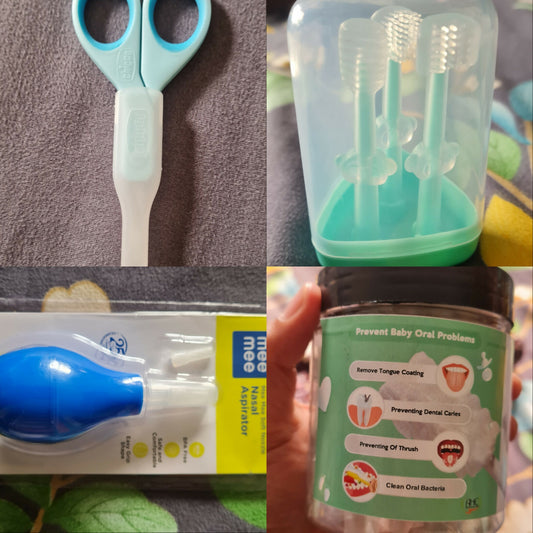 4 Hygiene Infants Essentials (Nasal espirator, Tongue cleaner, Toothbrush and Scissor)
