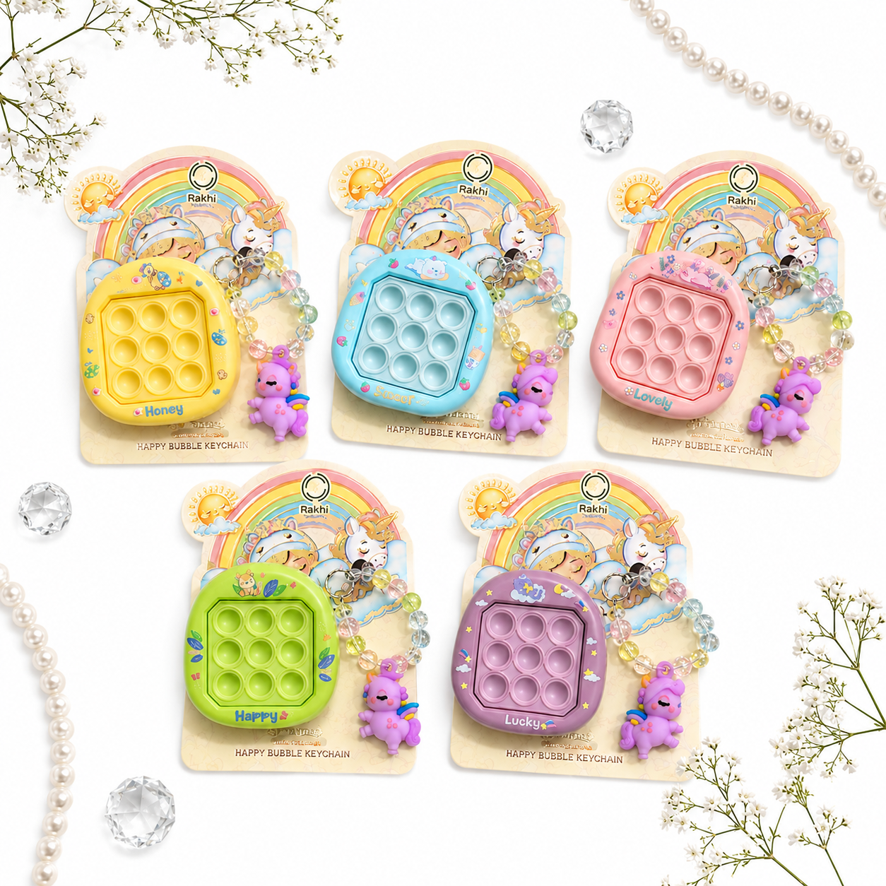 iLearnngrow Pop It Rakhi Combo featuring a colorful fidget-style Pop It Rakhi and festive gift elements, designed as a fun and playful Raksha Bandhan gift for kids.