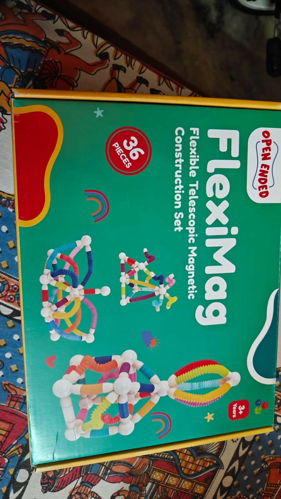 TOYCRA Fleximag toy with colorful magnetic pieces designed to encourage creative building, problem-solving, spatial awareness, hand-eye coordination, and imaginative play for kids.