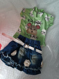 Buy trendy jeans skirt with printed tee for baby girls – comfortable and stylish everyday wear.