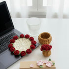 Crochet Rose Flower Coaster with Tiny Basket Set of 6