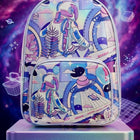 Holographic Backpack – 14 Inch featuring a shiny iridescent finish, spacious main compartment, adjustable shoulder straps, secure zip closure, and lightweight design for school, outings, travel, and everyday use.