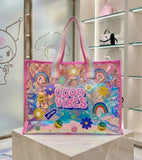 Holographic tote bag with a spacious interior, durable construction, comfortable carry handles, and a shimmering iridescent finish for shopping, travel, work, and everyday use.