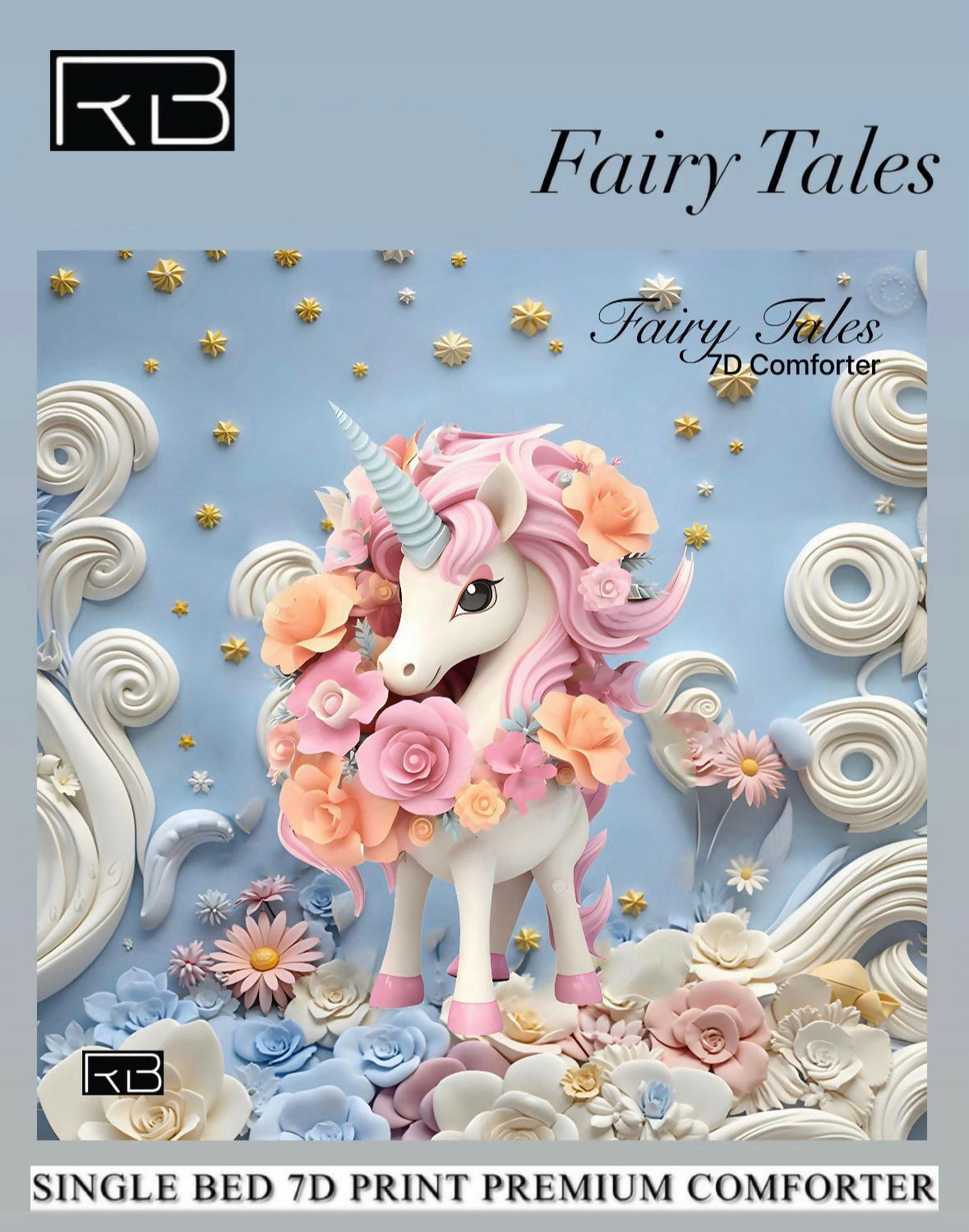 7D print premium comforter with unicorn design 