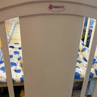 HUNY HUNY 15-in-1 Pinewood Baby Cot/Crib measuring 120 × 68 × 103 cm, featuring a multifunctional wooden design with mosquito net and adjustable stand for a practical nursery sleeping setup.