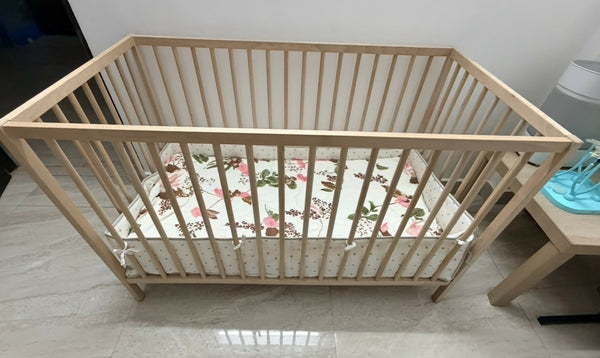 IKEA Baby Crib with Mattress and Duvet in excellent condition, featuring a sturdy cot design and comfortable sleeping setup for your baby’s everyday rest and nursery use.