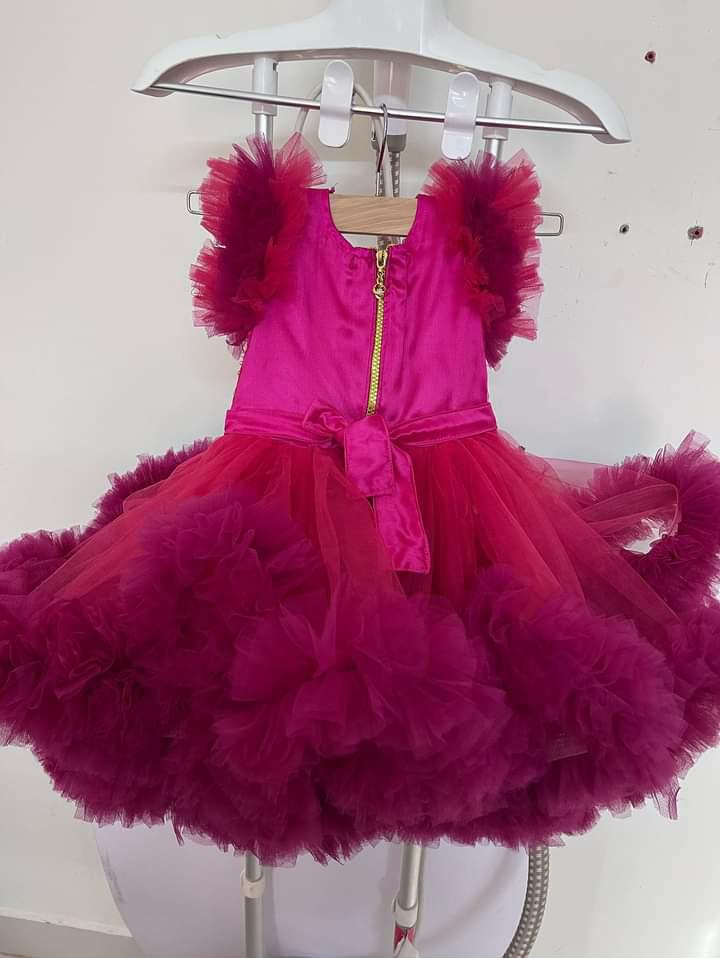 1st Birthday Heavy Handwork Pearl Embroidered Yoke with Heavy Ruffles First Birthday Frock/Dress - PyaraBaby