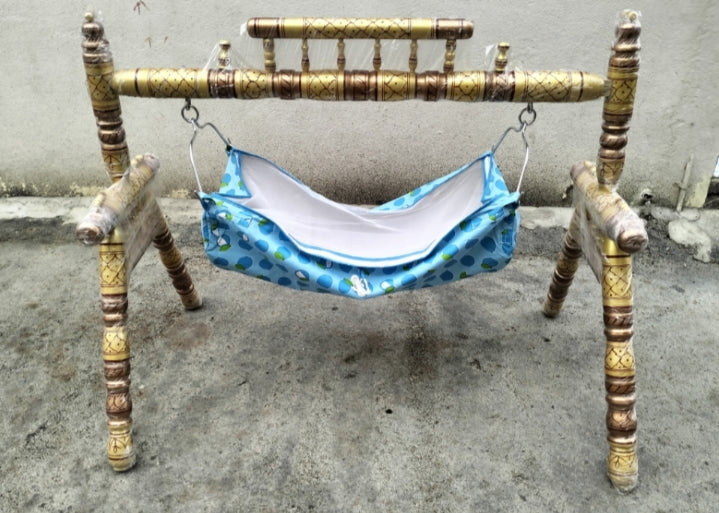 Pure Teak Wood Cradle for Baby (Includes Cloth) - PyaraBaby