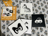 INTELLIBABY large high contrast flash cards in black and white with baby-friendly visual patterns, early learning design, sensory stimulation, and visual development support for infants.