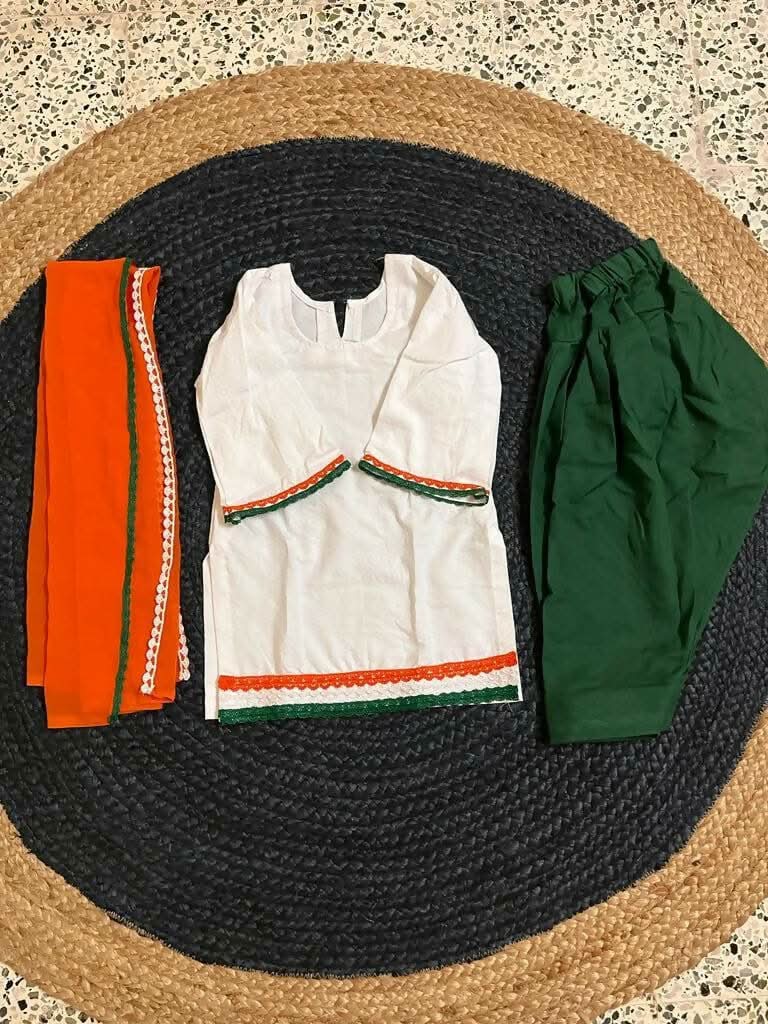 Kurti, Pant and Dupatta Set for Girls in the National Flag- Tricolour independence/Republic  day dress Colour