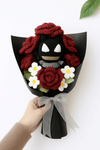 Crochet Spiderman with Flower Bouquet – 6” Handmade Doll with 5 Roses & 6 White Flowers, Gift Wrapped