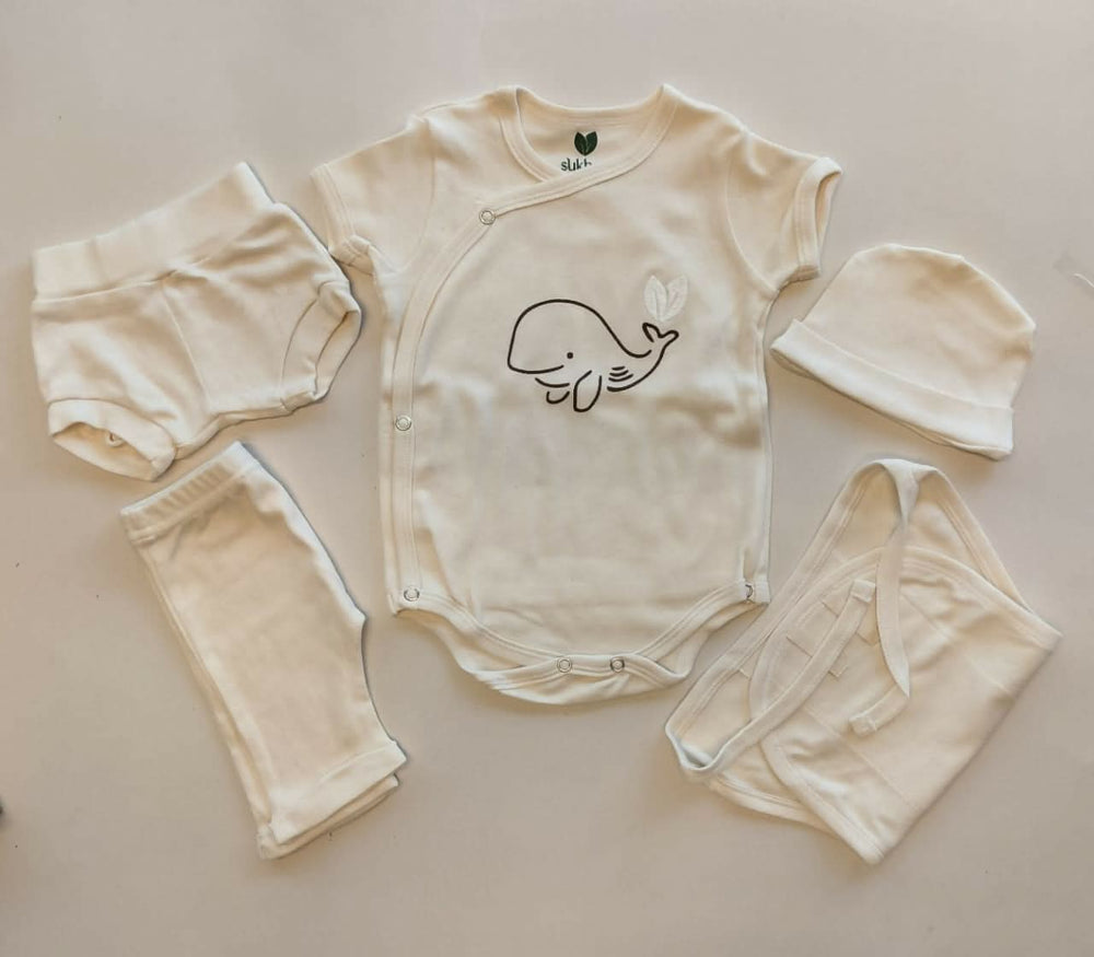 Shop Newborn Baby Clothing Set – Complete cotton essentials with cap, mittens, booties & more, perfect for baby showers and daily use.

