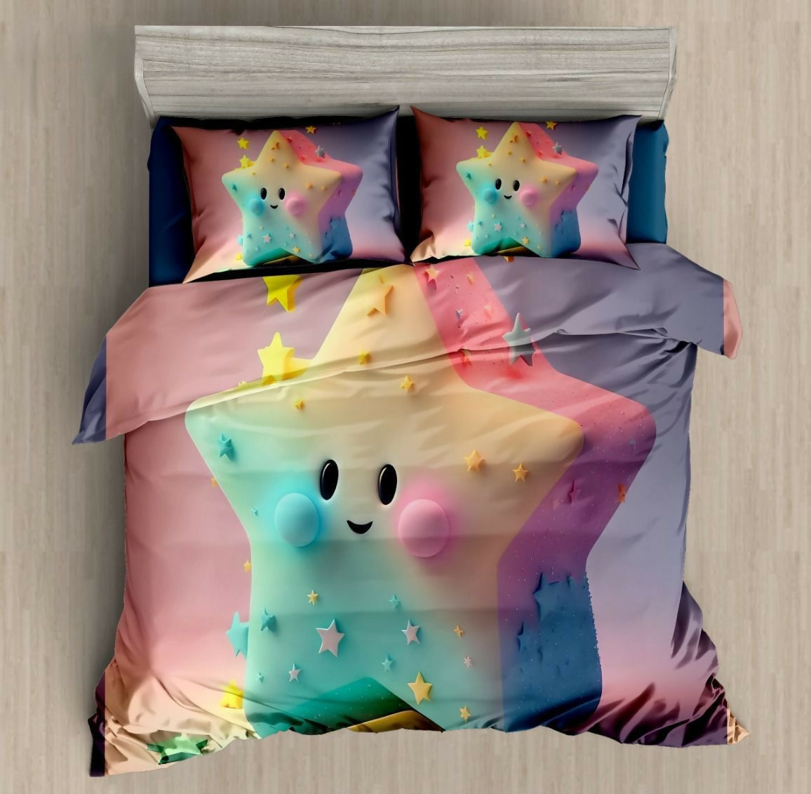 Bedding set with star-shaped pillows 