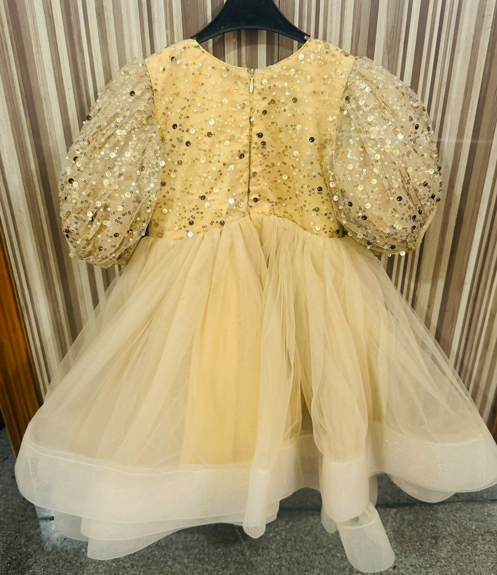 LITTLE MUFFET Beige Sequined Dress Party Wear
