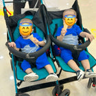 R for Rabbit Ginny & Johnny twin stroller with dual seating, safety harnesses, smooth wheels, adjustable canopies, and comfortable travel support for twins or siblings.