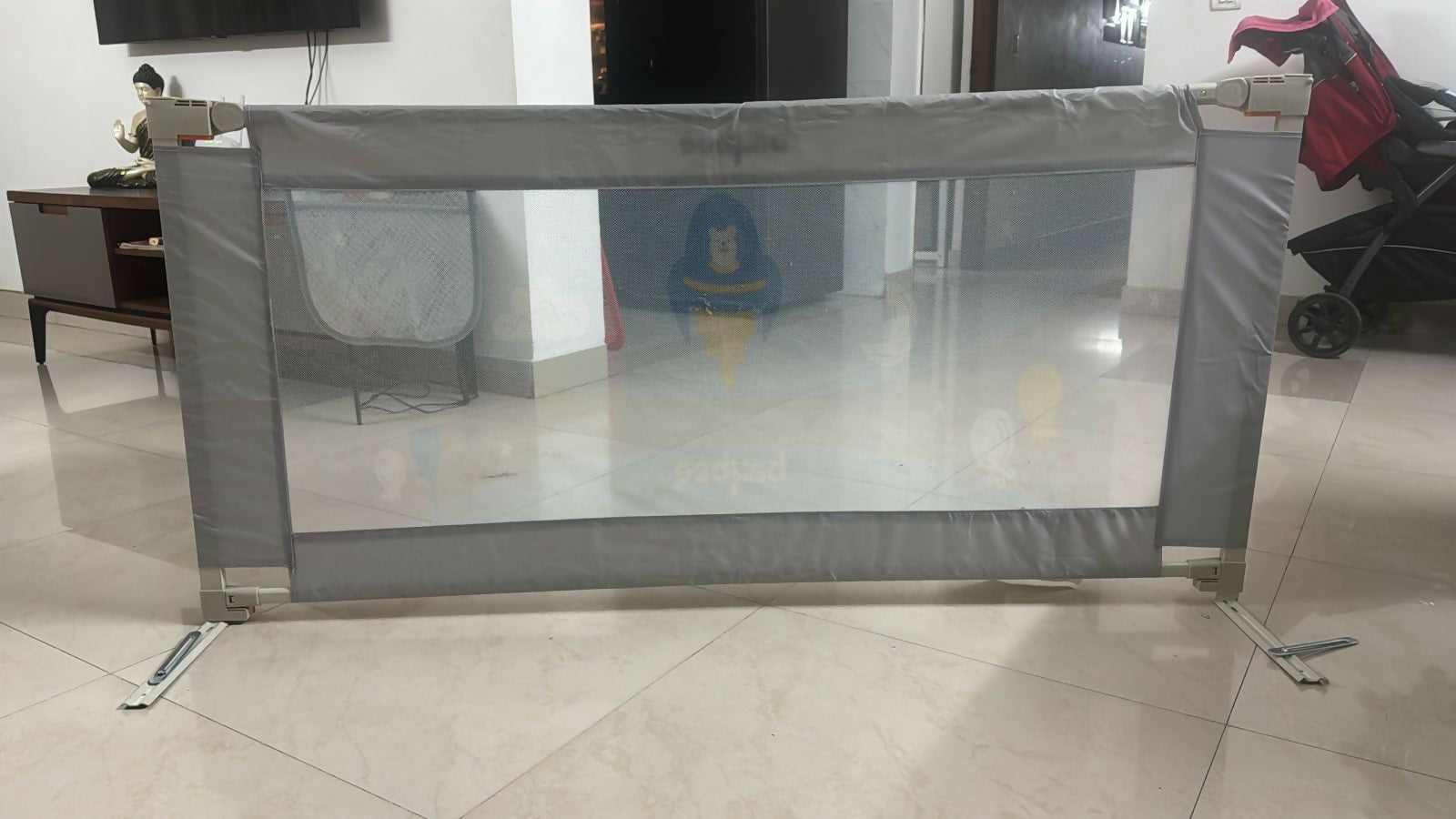 BAYBEE Baby Bed Rail Guard (180x63cm), Bedrail for Baby Toddlers Safety, Portable Kids Bedrail Safeguard Fence with Adjustable Height | Foldable Single Side Bed Protector for Newborn Babies (Grey