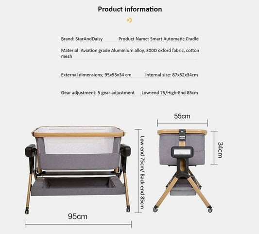 STAR AND DAISY Co-Glide Electric Automatic Baby Cradle Swing, Cradle Co-Sleeper Baby Cradle With Multi-Height Adjustment, Stylish Wood Finish Legs, Mosquito Net Protection For Newborn Baby to 2 Years - PyaraBaby