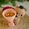 Cute Chocolate, Flower Hamper with Crochet Teddy Toy