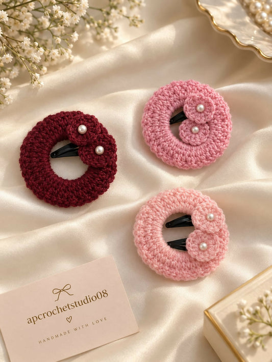 Kanjak Return Gift Combo featuring cute handmade crochet hair clips for girls.