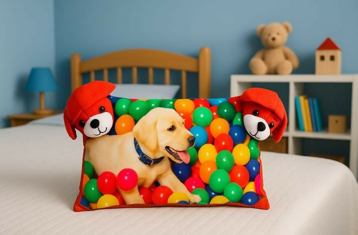 Kids Designer Pillow featuring soft cushioning, comfortable fabric, and a playful child-friendly design to add comfort and style to kids' bedrooms, beds, reading corners, and play spaces
