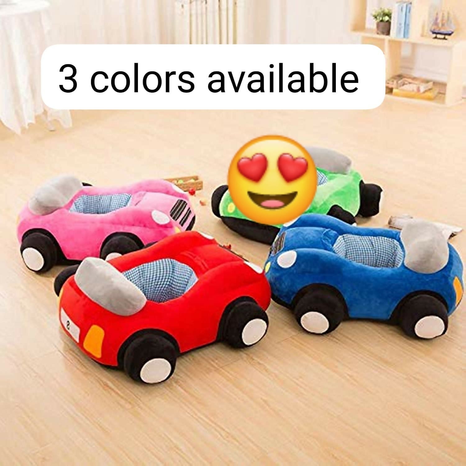 Kids Sofa Car with a soft cushioned seat, sturdy frame, fun car-shaped design, lightweight construction, and comfortable backrest for relaxing, reading, and imaginative play.