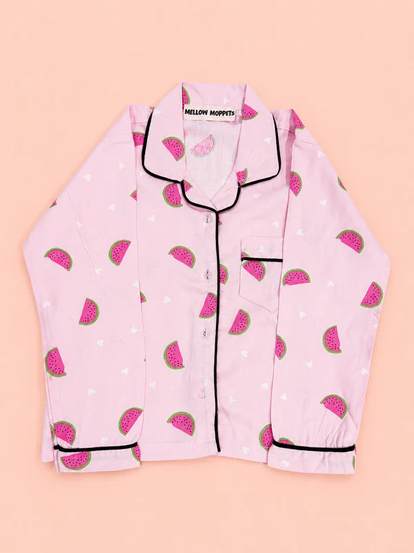 MELLOW Sweet Watermelon night suit with soft comfortable fabric, playful watermelon-themed print, relaxed fit, and cozy comfort for bedtime, sleep, and everyday lounging.