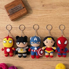Handmade Superhero Crochet Keychains Collection featuring soft handcrafted crochet characters, detailed hand-stitched designs, lightweight construction, and durable key rings for keys, bags, gifting, and collectibles.