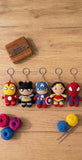 Handmade Superhero Crochet Keychains Collection featuring soft handcrafted crochet characters, detailed hand-stitched designs, lightweight construction, and durable key rings for keys, bags, gifting, and collectibles.