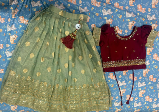 LAGORI Traditional Lehenga Dress for Baby Girl featuring an elegant ethnic design and comfortable fit, ideal for weddings, festivals, family celebrations, birthdays and other special occasions.