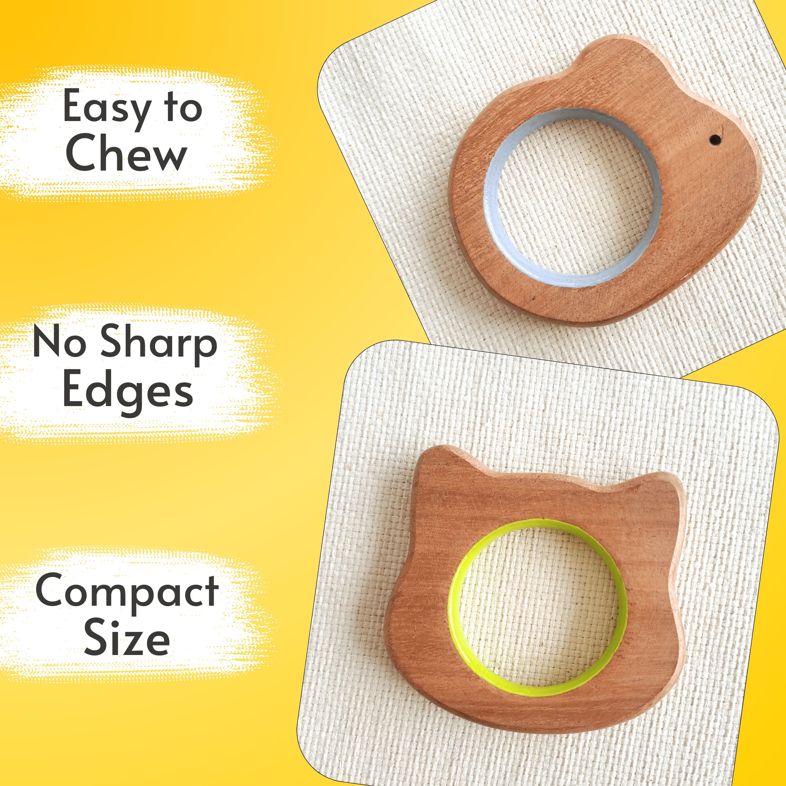 BABYCOV Cute Mouse and Cat Natural Neem Wood Teethers for Babies | Natural and Safe | Goodness of Organic Neem Wood | Both Chewing and Grasping Toy | Set of 2 (Age 4+ Months) - PyaraBaby