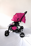 LUVLAP Galaxy reversible baby stroller in pink and black with foldable travel pram design, adjustable seat, canopy, and sturdy wheels for comfortable baby travel