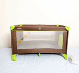 LUVLAP Sunshine Baby Playpen Travel Cot Foldable with Mosquito Net featuring a foldable design, breathable mesh sides, secure frame, zip entry, comfortable sleeping space, and protective mosquito net for babies.